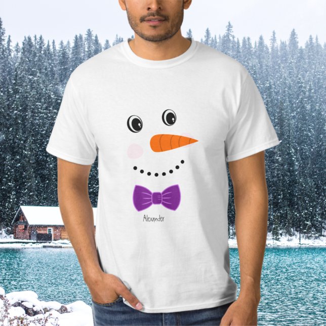 Snowman Face Purple Bowtie add name T-Shirt (Creator Uploaded)