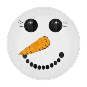 Snowman Face Round Glass Cutting Board