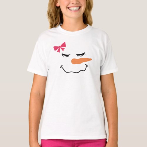 Snowman Face Smile Pink Ribbon T_Shirt