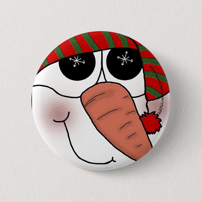 Snowman Face Snowflake Sparkle Button (Front)