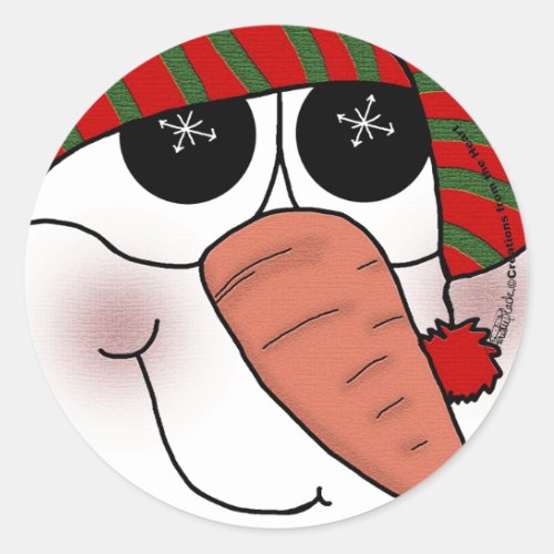 Snowman Face Snowflake Sparkle Classic Round Sticker