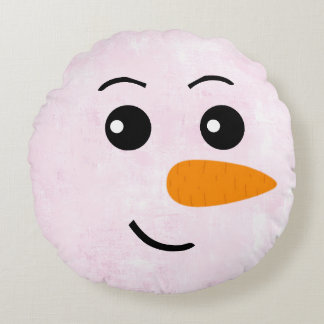 Snowman Face Winter Round Pillow