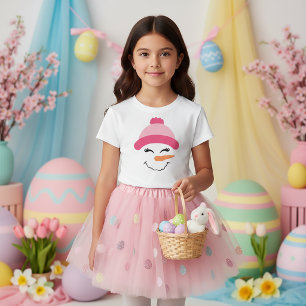 Snowman Face With Pink Hat T-Shirt for Kids