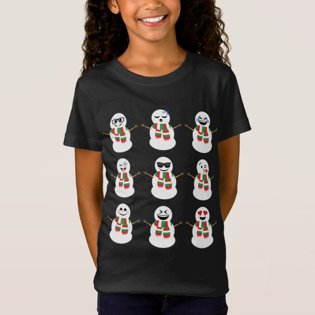 Snowman Faces Characters Cute Christmas T-Shirt (Front)