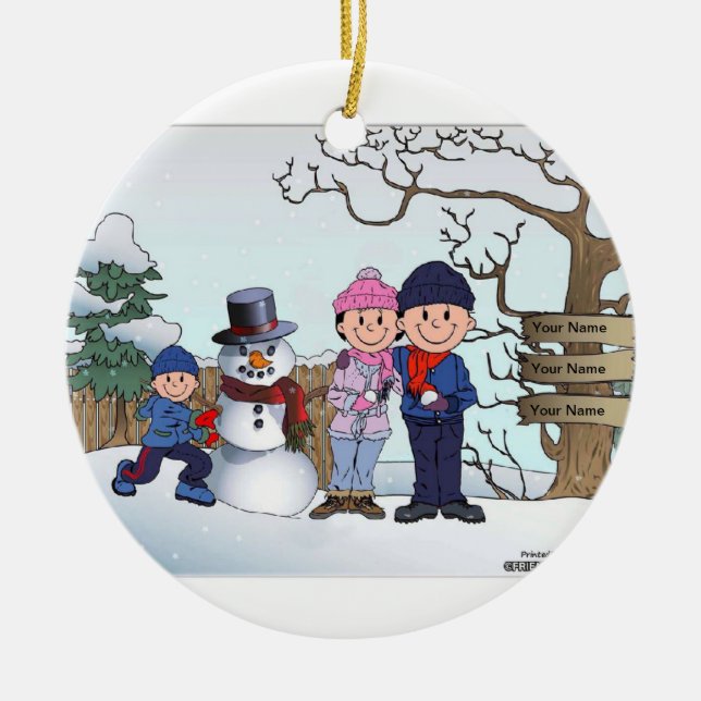 Snowman Family - 1 Boy Ceramic Ornament (Front)