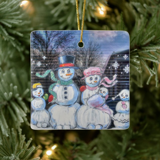Snowman Family Ceramic Ornament (Tree)