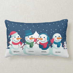 Country Holiday Decor Personalized Snowman Family Christmas Gift Pillow