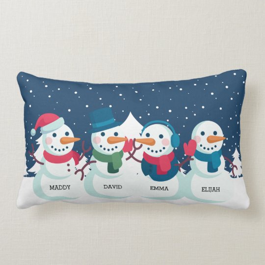 Snowman Family Christmas Custom Name Holiday Lumbar Pillow