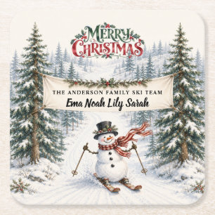 Snowman Family Christmas Paper Square Paper Coaster