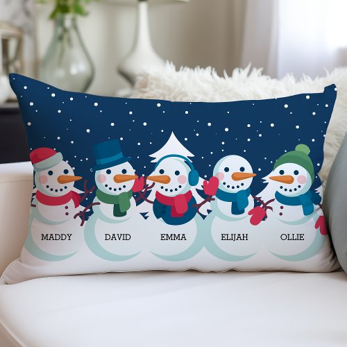 Snowman Family Christmas Personalized Name Holiday Lumbar Pillow