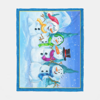 Snowman family fleece blanket cartoon