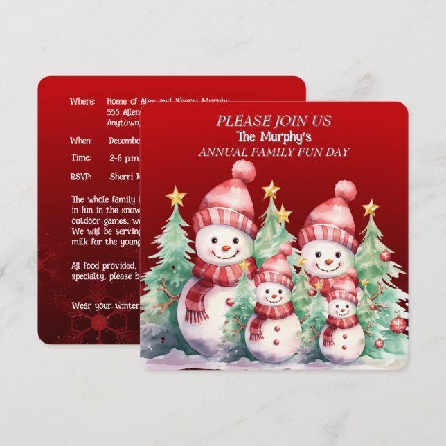 Snowman Family Fun Day Invitations (Front/Back)