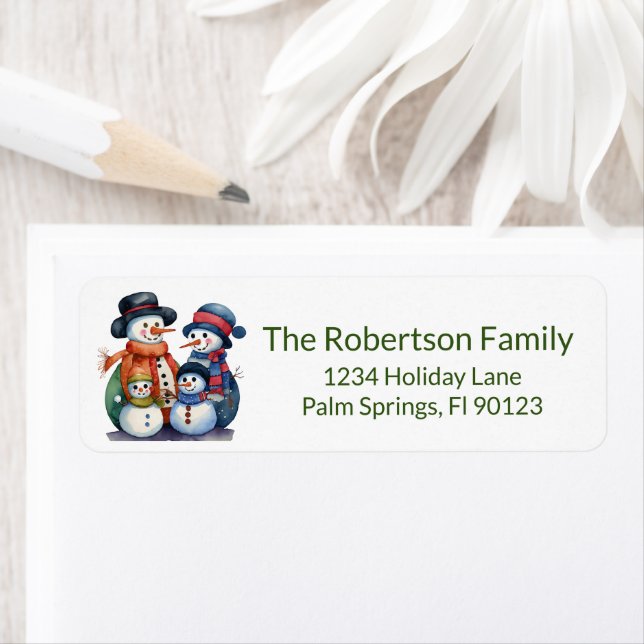 Snowman Family Green Return Address Label (Insitu)