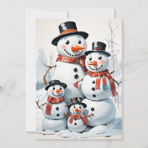 Snowman Family Heartwarming Christmas Greeting  Holiday Card