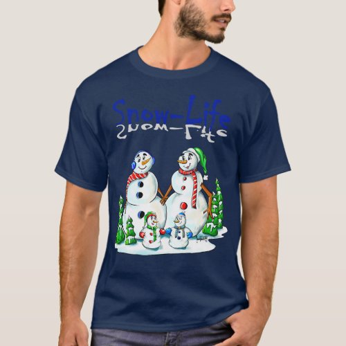 Snowman Family in Christmas Winter Landcape T_Shirt