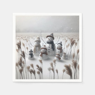 Snowman Family In Country Field Napkins