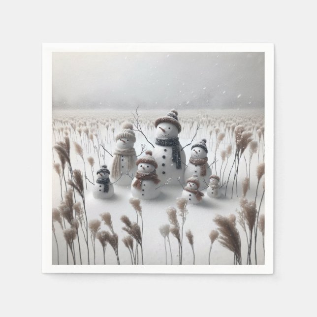 Snowman Family In Country Field Napkins (Front)