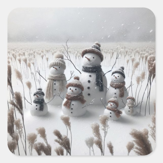 Snowman Family In Country Field Square Sticker (Front)