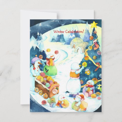 Snowman Family Jolly Holiday Party Invitation