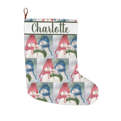 Snowman Family Large Christmas Stocking