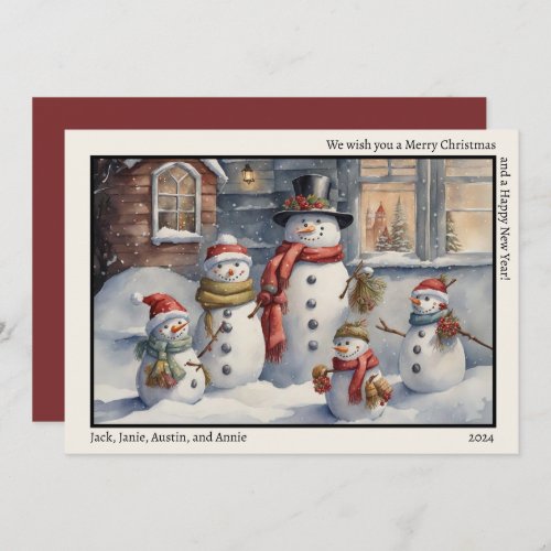 Snowman Family Merry Christmas Happy New Year Holiday Card