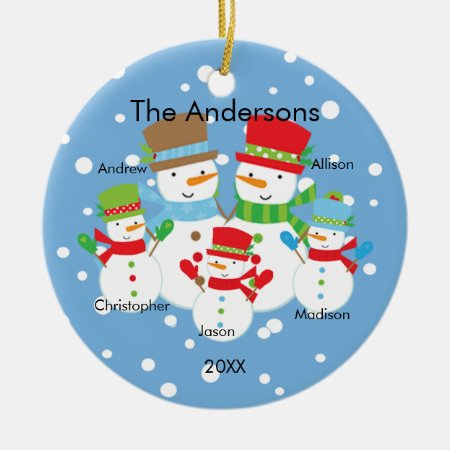 Snowman Family Of 5 Christmas Ornament Cute