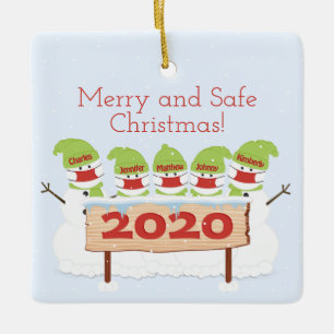 Snowman Family of Five Face Mask Christmas 2020 Ceramic Ornament