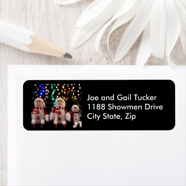 Snowman & Family Ornaments on Tree Address Labels (Insitu)