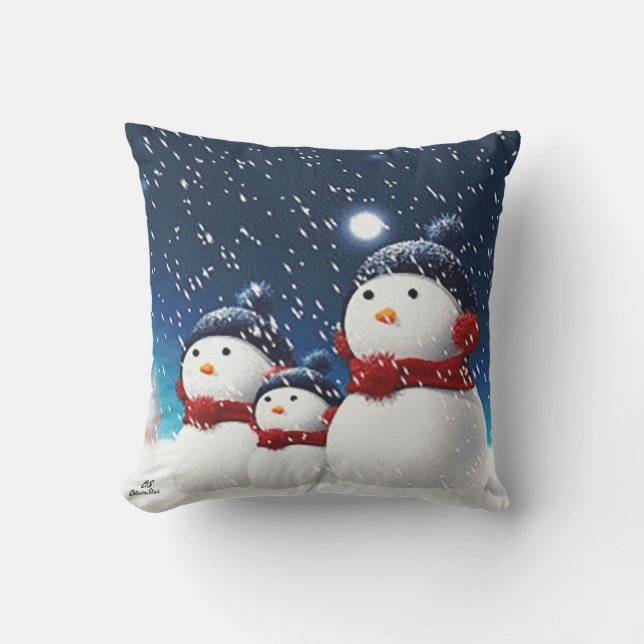 Snowman family outdoor pillow (Front)
