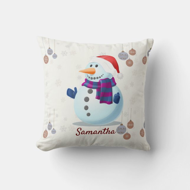 Snowman family personalized xmas throw pillow (Front)
