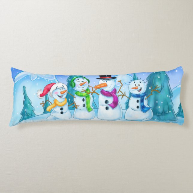 Snowman family pillow cute colorful (Front)