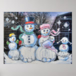 Snowman Family Poster<br><div class="desc">Snowman Family painted on Ozarks Federal Bank window in Ironton,  Missouri</div>