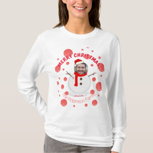 Snowman Family Red Modern Funny Photo Face Xmas T-Shirt