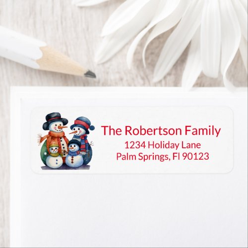 Snowman Family Red Return Address Label