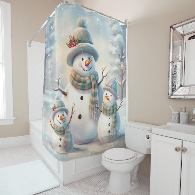 Snowman Family Shower Curtain (In Situ)