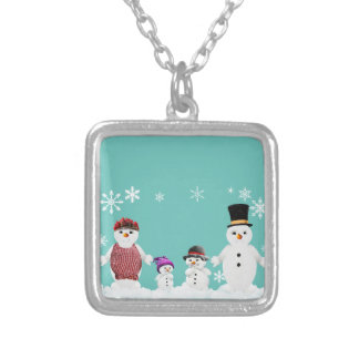 snowman family silver plated necklace