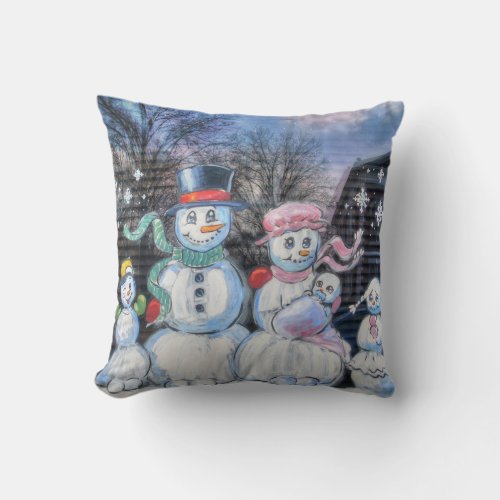 Snowman Family Throw Pillow