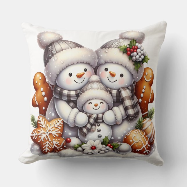 Snowman Family Throw Pillow (Front)