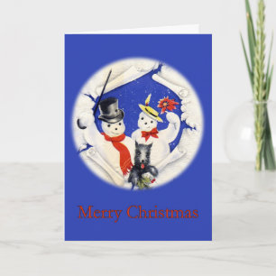 Snowman Family - Vintage Christmas Card