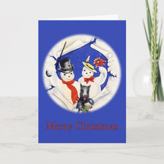 Snowman Family - Vintage Christmas Card (Front)