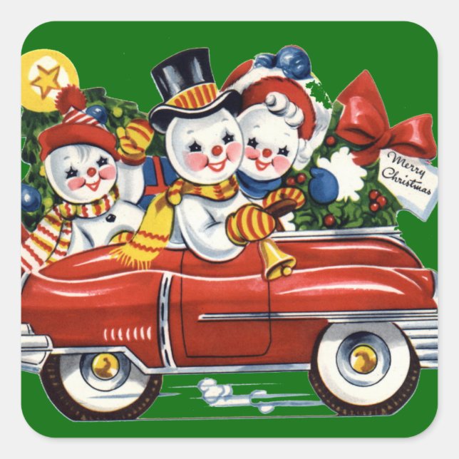 Snowman Family Vintage Christmas Gift Tag (Front)