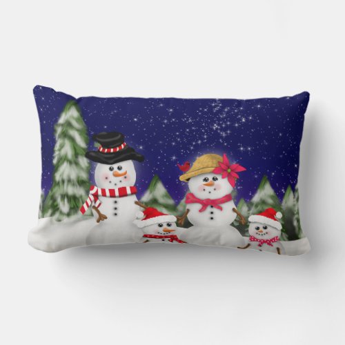 Snowman Family Winter Lumbar Pillow