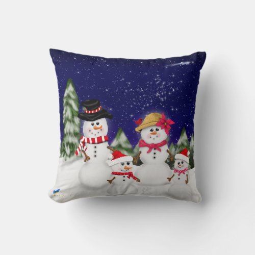 Snowman Family Winter Throw Pillow