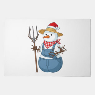 Snowman Farmer Christmas 2026 Holiday Farm Doormat