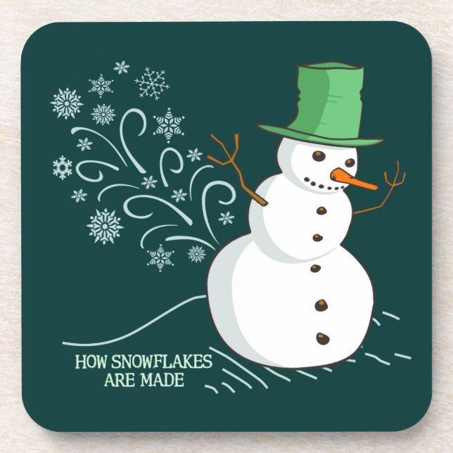 Snowman Farts Snowflakes Beverage Coaster (Front)