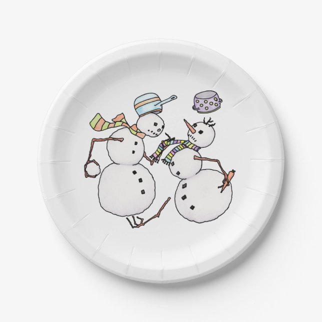 Snowman fight paper plates (Front)