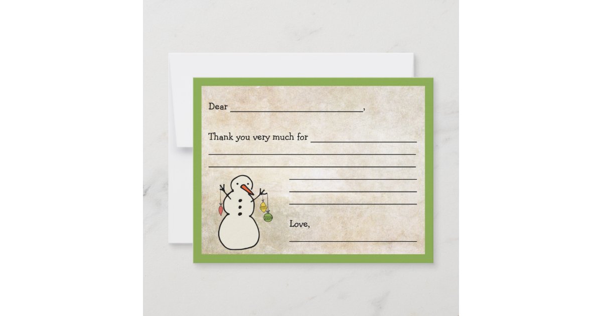 Snowman Fill in the blank thank you note / holiday Card | Zazzle