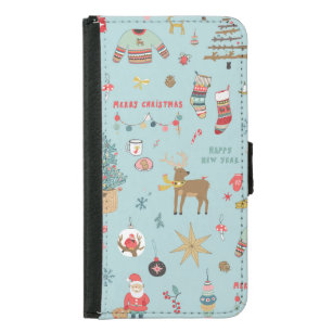 Snowman Fir-Tree Christmas Wrapping Pattern Samsung Galaxy S5 Wallet Case