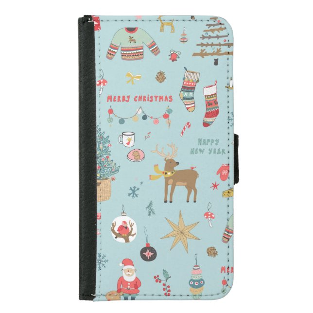 Snowman Fir-Tree Christmas Wrapping Pattern Samsung Galaxy Wallet Case (Front)