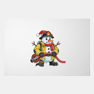 Snowman Firefighter Christmas 2026 Funny Holiday Doormat